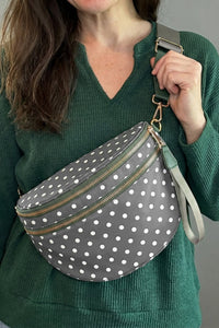 Stylish Women's Retro Blackish Green Polka Dot Double Zip Crossbody Bag - Compact & Ideal for Everyday Fashion