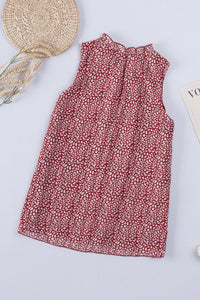 Fiery Red Leopard Print Ruffled Neck Tank Top