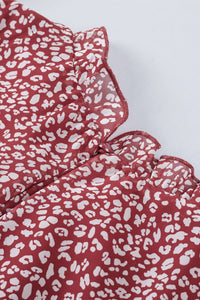 Fiery Red Leopard Print Ruffled Neck Tank Top
