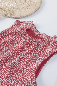 Fiery Red Leopard Print Ruffled Neck Tank Top