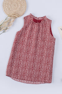 Fiery Red Leopard Print Ruffled Neck Tank Top