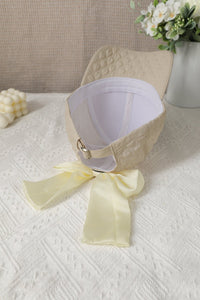 White Ribbon Bow Detail Textured Baseball Cap