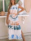 Loose Tie-Dye Printed V-Neck Split Dress