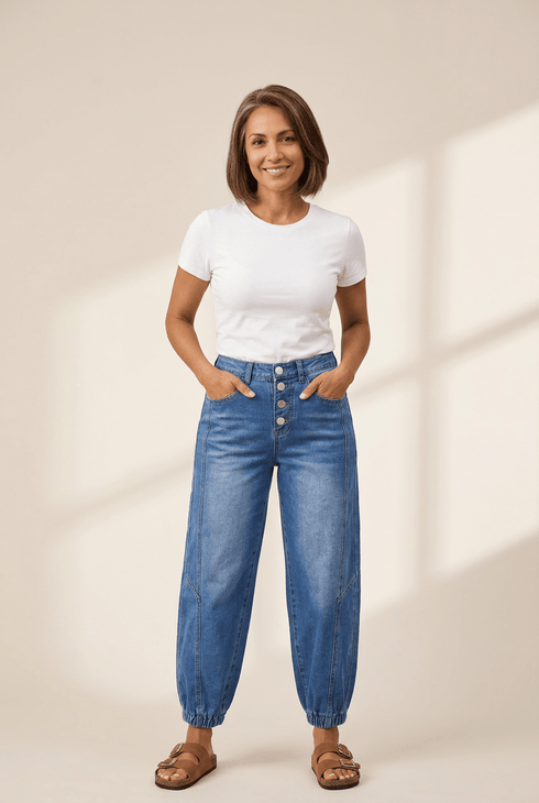 womens-comfortable-blue-tapered-casual-jeans-with-4-buttons-loose-fit-for-effortless-everyday-style