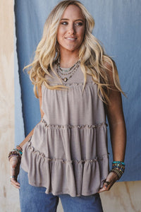 Simply Taupe Tiered Frill Trim A-line Tank Top