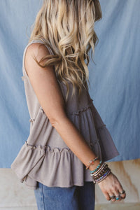 Simply Taupe Tiered Frill Trim A-line Tank Top
