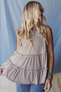 Simply Taupe Tiered Frill Trim A-line Tank Top