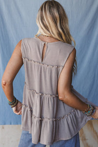 Simply Taupe Tiered Frill Trim A-line Tank Top