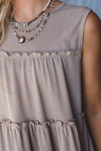 Simply Taupe Tiered Frill Trim A-line Tank Top