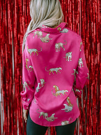 Tempting Printed Lapel Single-Breasted Long-Sleeved Blouse
