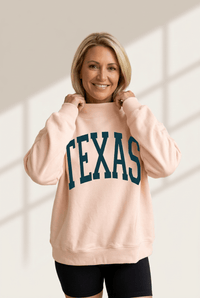 Women's Texas Graphic Mock Neck Sweatshirt in Apricot Pink