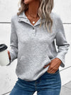 Textured Grey Knit Pullover with Buttoned Kangaroo Pocket
