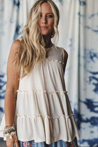 White Tiered Frill Trim A-line Tank Top