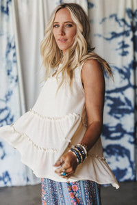 White Tiered Frill Trim A-line Tank Top