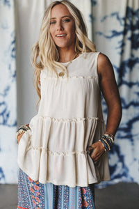 White Tiered Frill Trim A-line Tank Top
