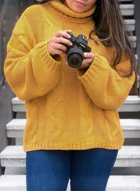 Thick Thread High Neck Bat Sleeve Knit Sweater