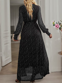 Tie Waist Slit V Neck Long Sleeved Maxi Dress