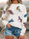 Tiger Lover's Beige Sequin Embellished Round Neck Casual Sweatshirt