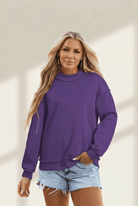Women's Tillandsia Purple Reversible Oversized Mock Neck Sweatshirt