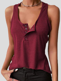 
Tops Solid Button Sleeveless Tank Tops