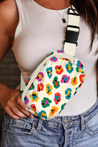 Women's Abstract Leopard Print Crossbody Bag with Adjustable Buckle Strap