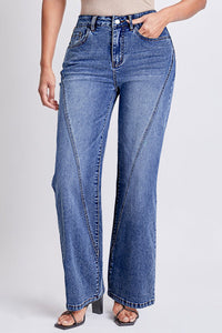 Women's Trendy Dark Blue Straight Leg Jeans for Women with Flattering Seam Detail - Perfect Fit for Effortless Style