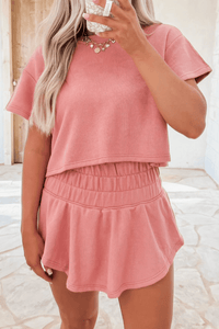 Women's Blossom Terry Knit Cropped Tee and Ruffle Skort Set