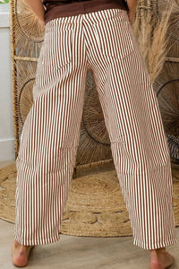 Brown Stripe Casual Barrel Jeans
