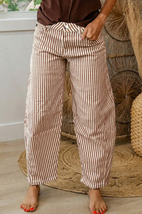 Brown Stripe Casual Barrel Jeans