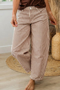 Brown Stripe Casual Barrel Jeans