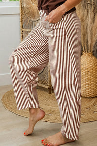 Brown Stripe Casual Barrel Jeans