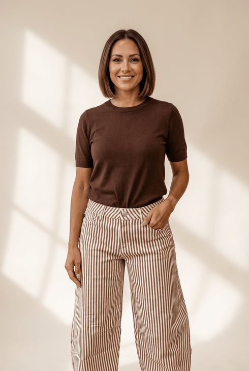 Women's Trendy High-Waisted Women's Brown Stripe Casual Barrel Jeans for Effortless Style and All-Day Comfort