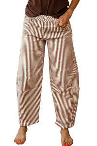 Brown Stripe Casual Barrel Jeans