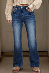 Trendy Women's Ashleigh Blue Acid Washed Straight Leg Jeans - Casual Full Length Denim for Everyday Style and Comfort