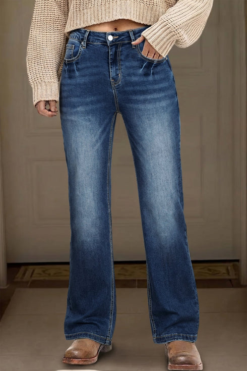Trendy Women's Ashleigh Blue Acid Washed Straight Leg Jeans - Casual Full Length Denim for Everyday Style and Comfort
