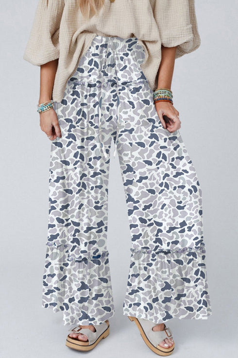 Women's Trendy Women's Beige Camo Wide-Leg Pants - Casual, Comfortable Style for Effortless Everyday Fashion