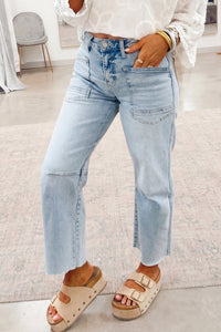 Women's Trendy Women's Blue Frayed Cropped Straight-Leg Jeans - Comfortable Fit with Stylish Distressed Details