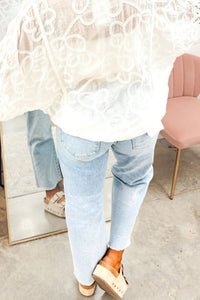 Beau Blue Frayed Cropped Straight Jeans