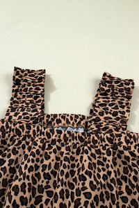 Brown Leopard Print Frilled Square Neck Tank Top
