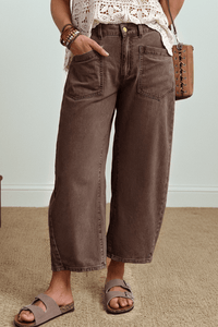 Trendy Women's Coffee Ankle-Length Barrel Jeans with Square Pockets for Ultimate Comfort and Style
