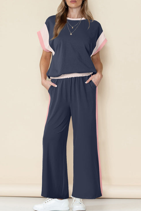 Women's Trendy Women's Color Block Pant Set - Stylish Casual Outfit with Comfortable Fit for Effortless Everyday Elegance