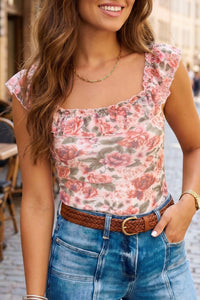Trendy Women's Colorful Retro Floral Ruffle Square Neck Tank Top – A Must-Have Stylish Summer Essential