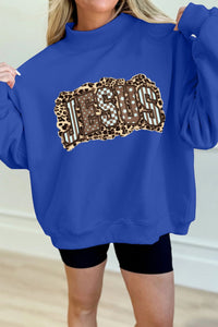 
Women's Trendy Women's Dark Blue Leopard Print Mock Neck Sweatshirt - Stylish, Comfortable Layering Essential for Casual Outfits