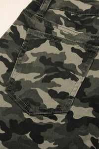 Green Camouflage Print Multi Pocketed Womens Denim Pants