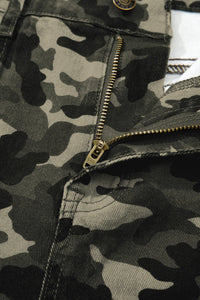 Green Camouflage Print Multi Pocketed Womens Denim Pants