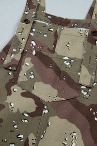 Green Camouflage Print Leopard Detail Loose Denim Overall Cropped Jumpsuit