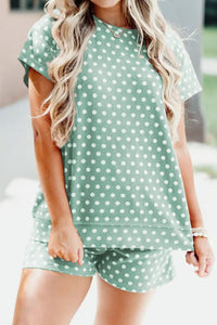 women's trendy women's green polka dot short set - stylish and comfy summer outfit for effortless casual looks with practical styling and dependable