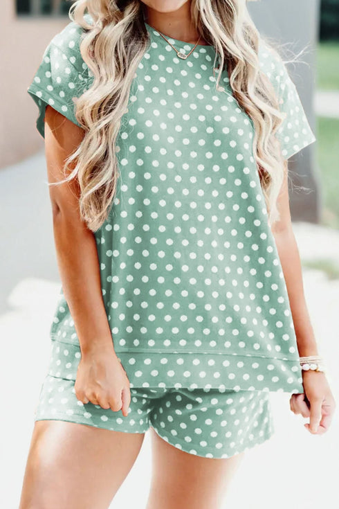 women's trendy women's green polka dot short set - stylish and comfy summer outfit for effortless casual looks with practical styling and dependable