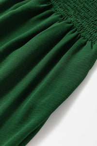 Green Casual Pocketed Smocked Sleeveless Romper