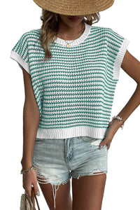 Green Stripe Ribbed Trim Loose Fit Knitted Sweater Vest